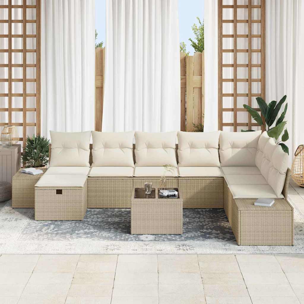 Ensemble de canapé de jardin avec coussin 9 pcs Beige polyrotin - XIOS