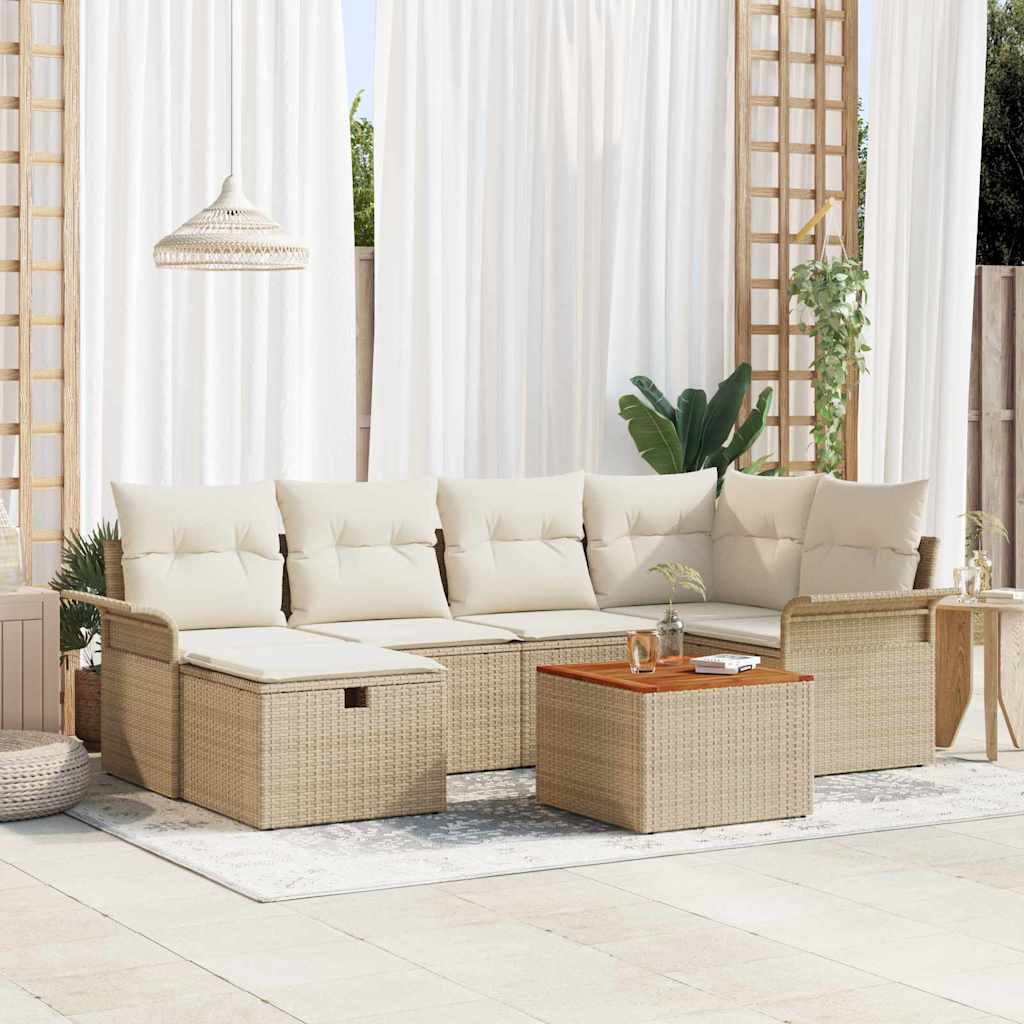 Ensemble de canapé de jardin avec coussin 7 pcs Beige polyrotin