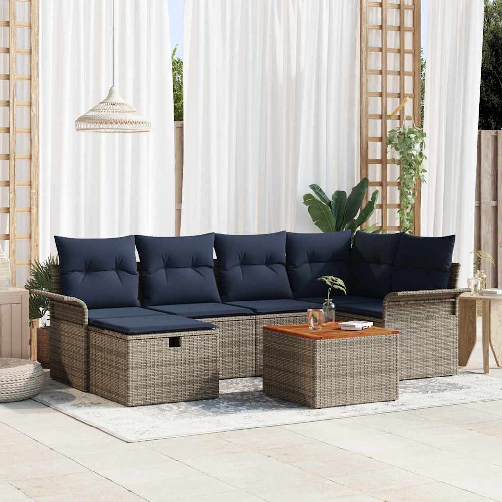 Ensemble de canapé de jardin avec coussin 7 pcs Gris polyrotin - XIOS