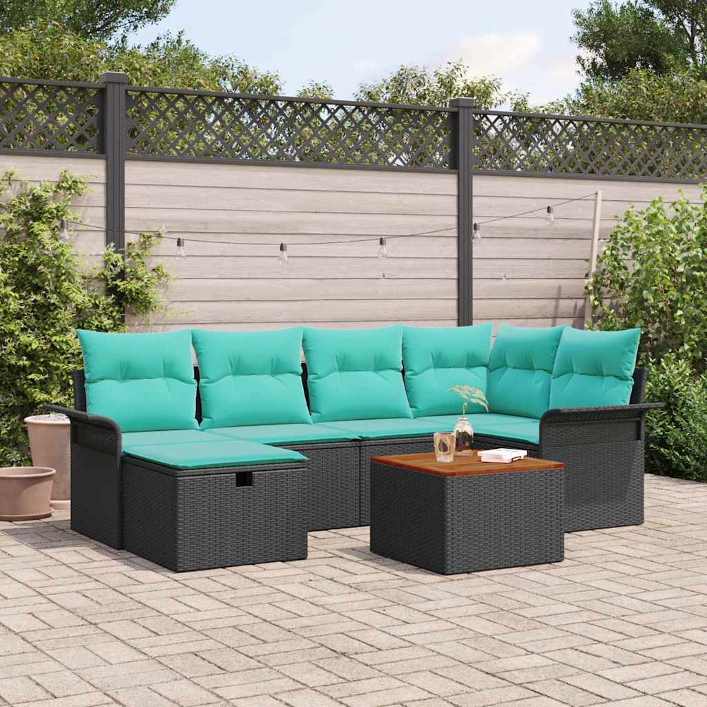 Ensemble de canapé de jardin avec coussin 7 pcs Noir polyrotin - XIOS