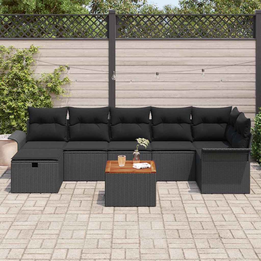 Ensemble de canapé de jardin avec coussin 8 pcs Noir polyrotin - XIOS
