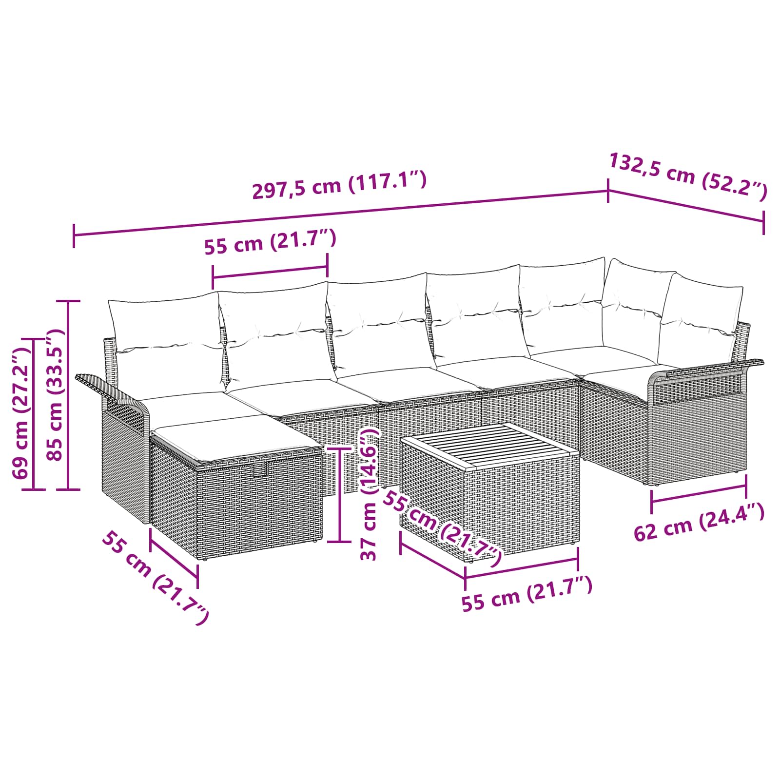 Ensemble de canapé de jardin avec coussin 8 pcs Noir polyrotin - XIOS