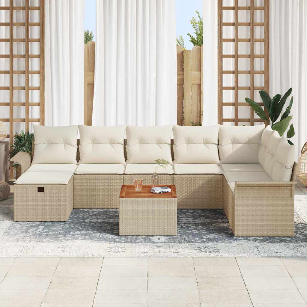 Ensemble de canapé de jardin avec coussin 9 pcs Beige polyrotin - XIOS