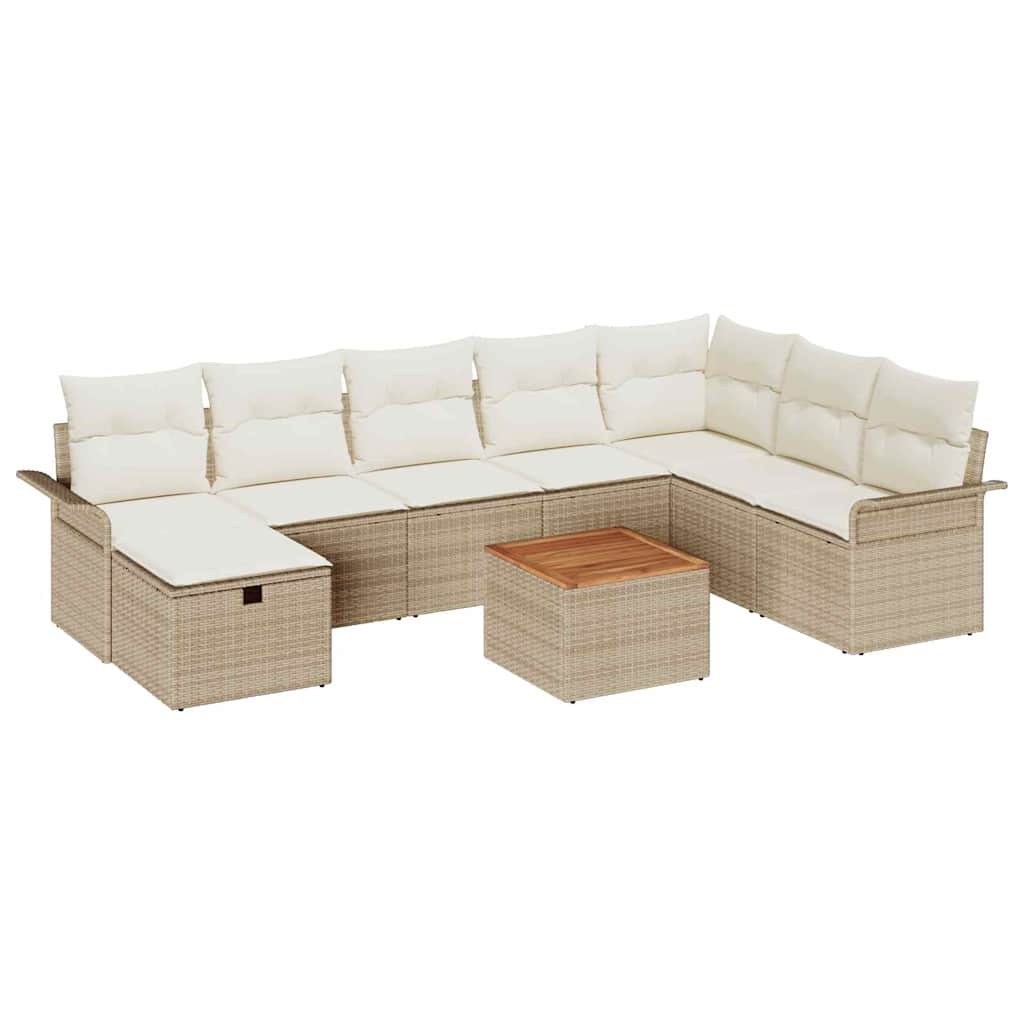 Ensemble de canapé de jardin avec coussin 9 pcs Beige polyrotin - XIOS