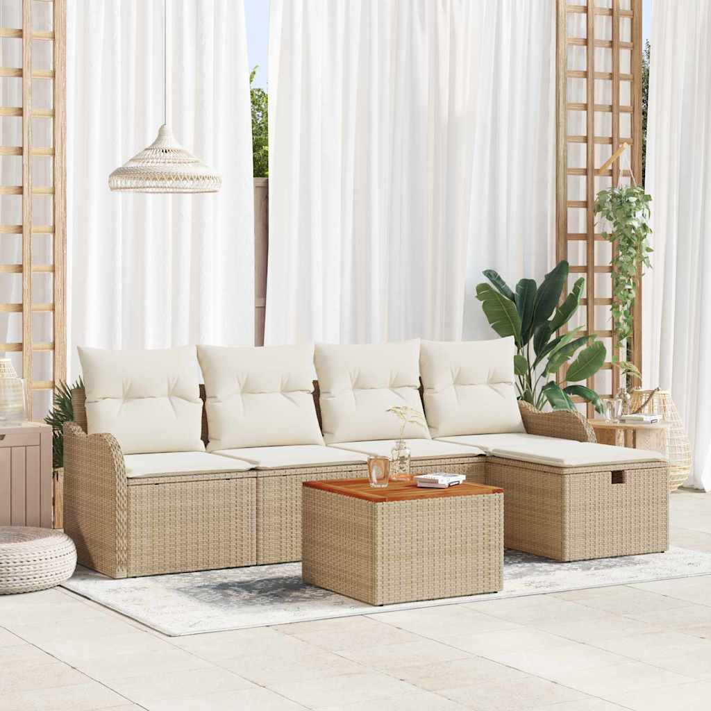 Ensemble de canapé de jardin avec coussin 6 pcs Beige polyrotin