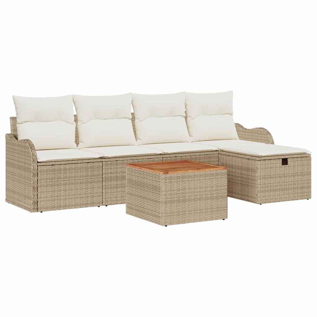 Ensemble de canapé de jardin avec coussin 6 pcs Beige polyrotin