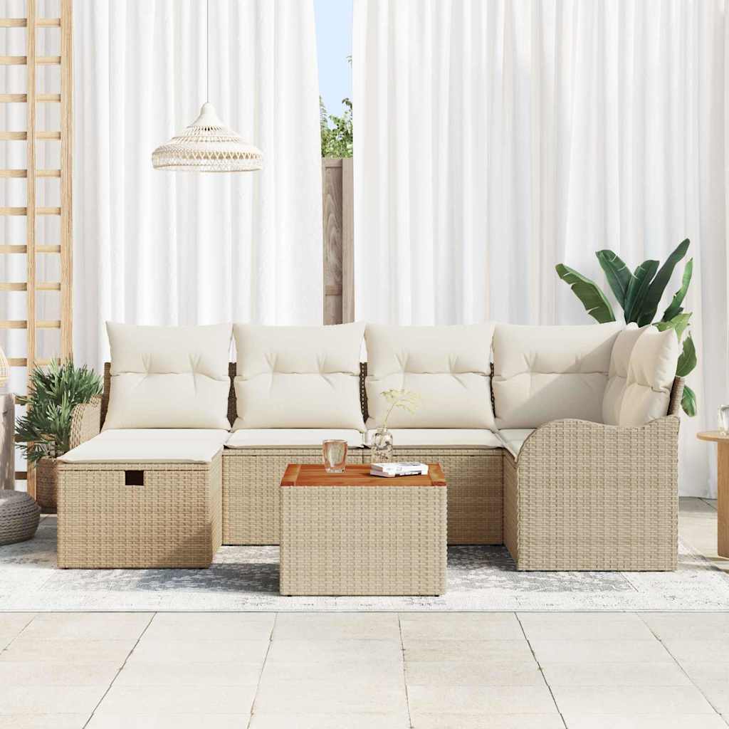 Ensemble de canapé de jardin avec coussin 7 pcs Beige polyrotin