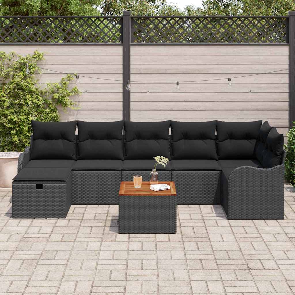 Ensemble de canapé de jardin avec coussin 8 pcs Noir polyrotin - XIOS