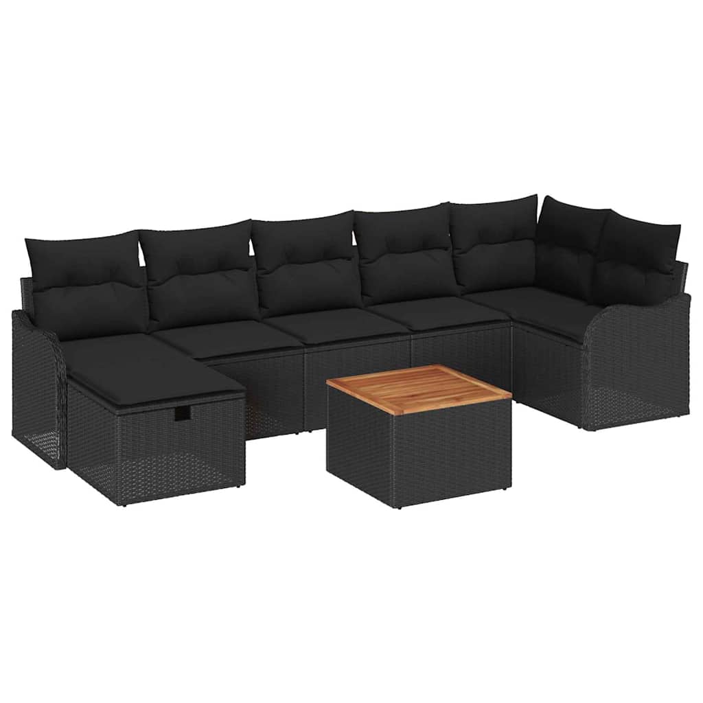 Ensemble de canapé de jardin avec coussin 8 pcs Noir polyrotin - XIOS