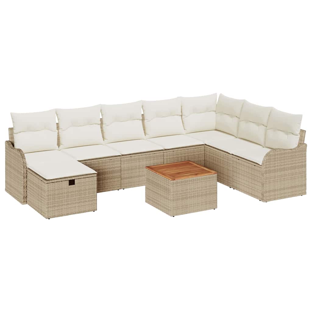 Ensemble de canapé de jardin avec coussin 9 pcs Beige polyrotin - XIOS
