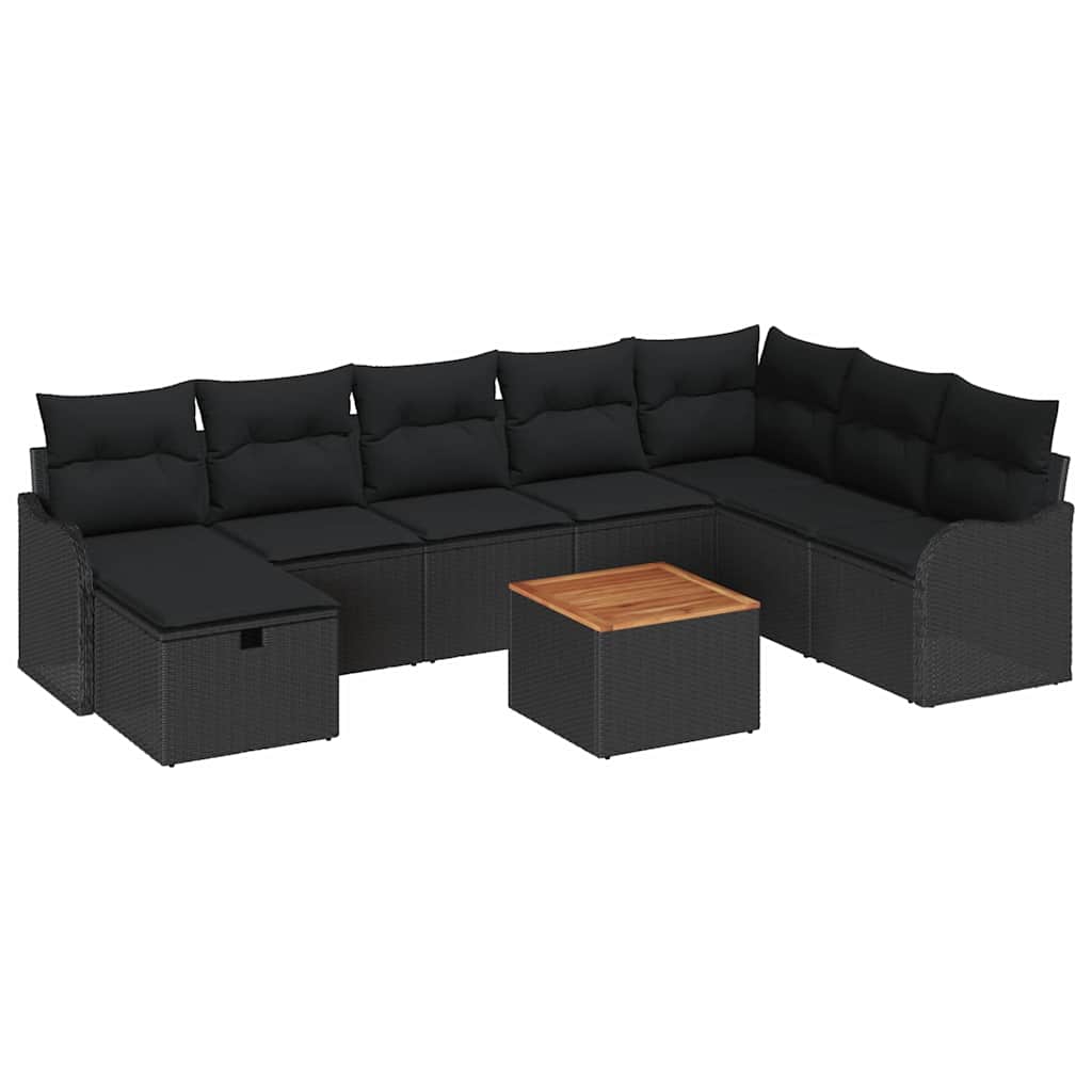 Ensemble de canapé de jardin avec coussin 9 pcs Noir polyrotin - XIOS