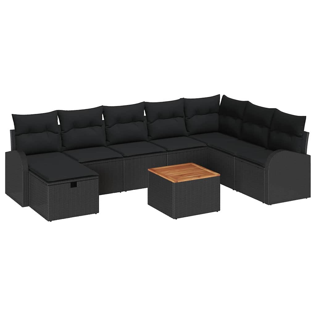 Ensemble de canapé de jardin avec coussin 9 pcs Noir polyrotin - XIOS