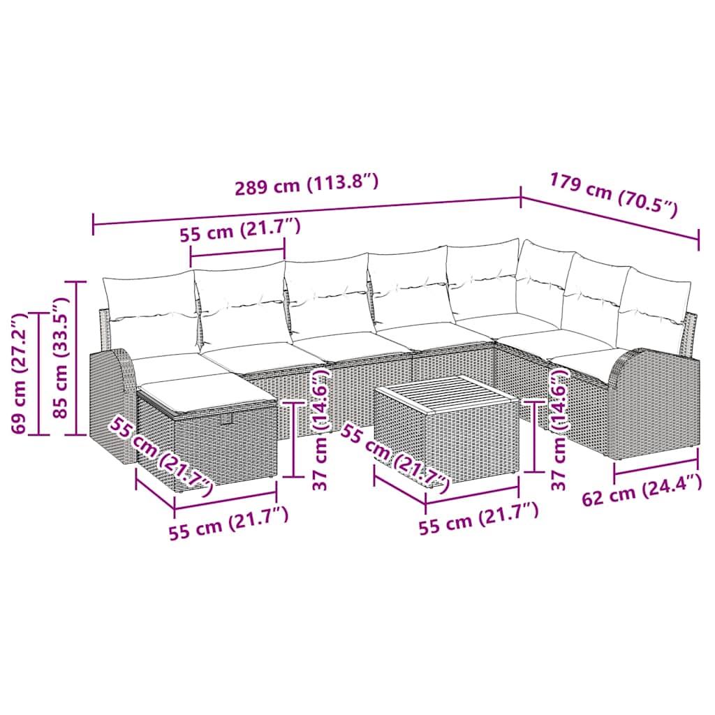 Ensemble de canapé de jardin avec coussin 9 pcs Noir polyrotin - XIOS