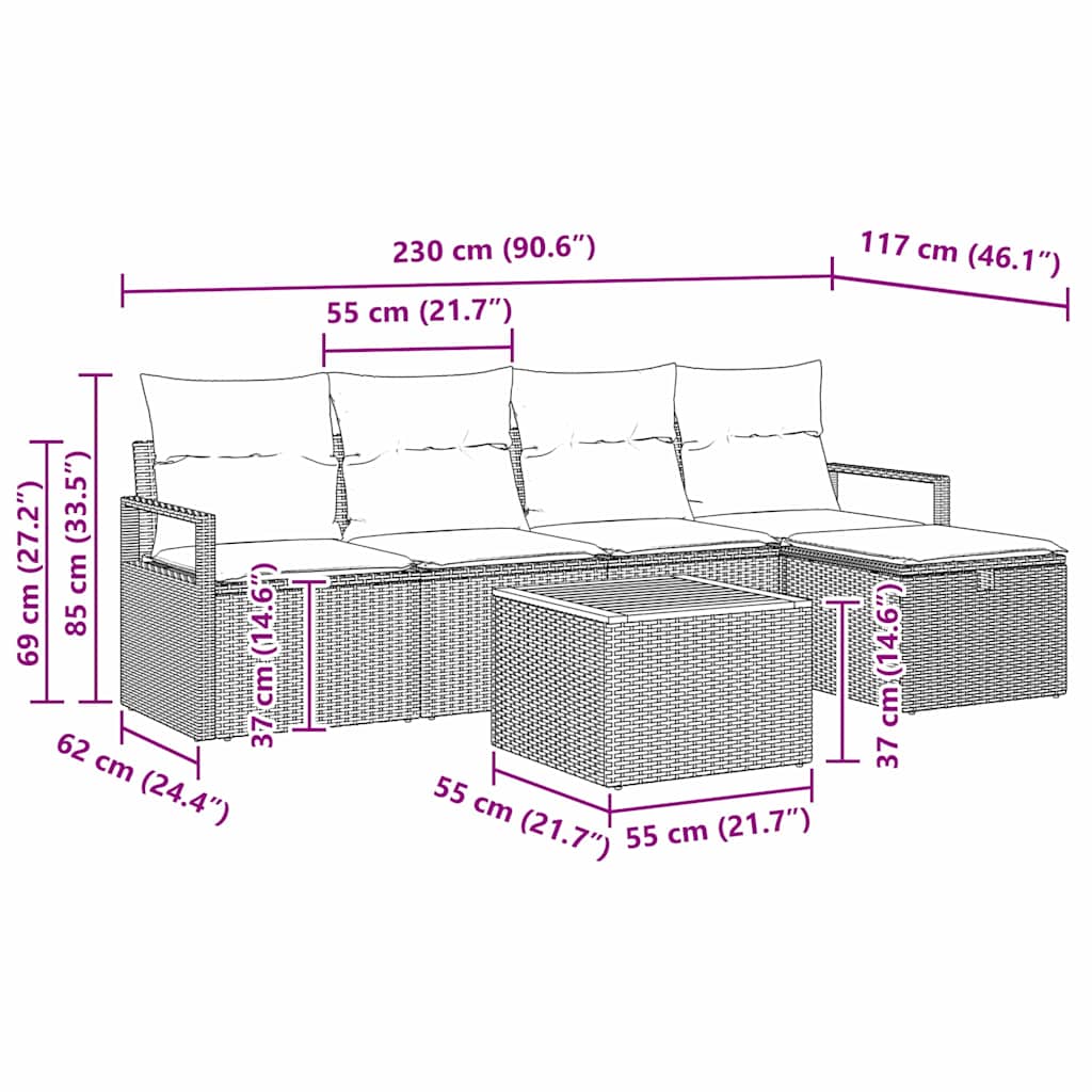 Ensemble de canapé de jardin avec coussin 6 pcs Gris polyrotin - XIOS