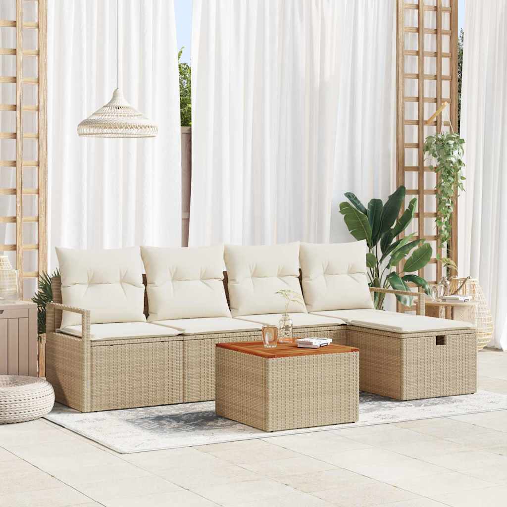 Ensemble de canapé de jardin avec coussin 6 pcs Beige polyrotin