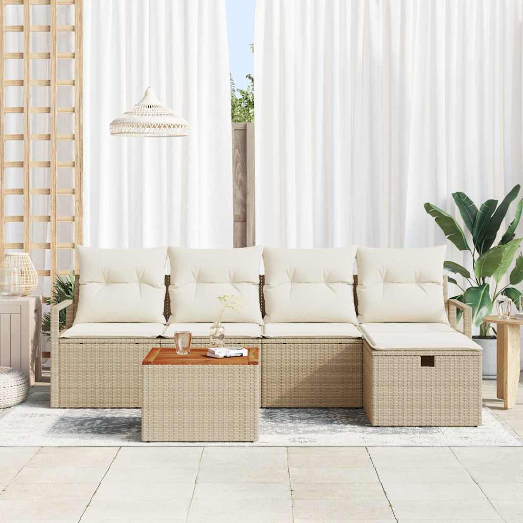 Ensemble de canapé de jardin avec coussin 6 pcs Beige polyrotin