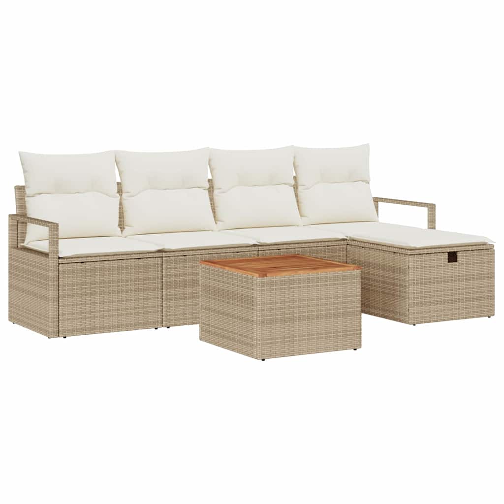 Ensemble de canapé de jardin avec coussin 6 pcs Beige polyrotin