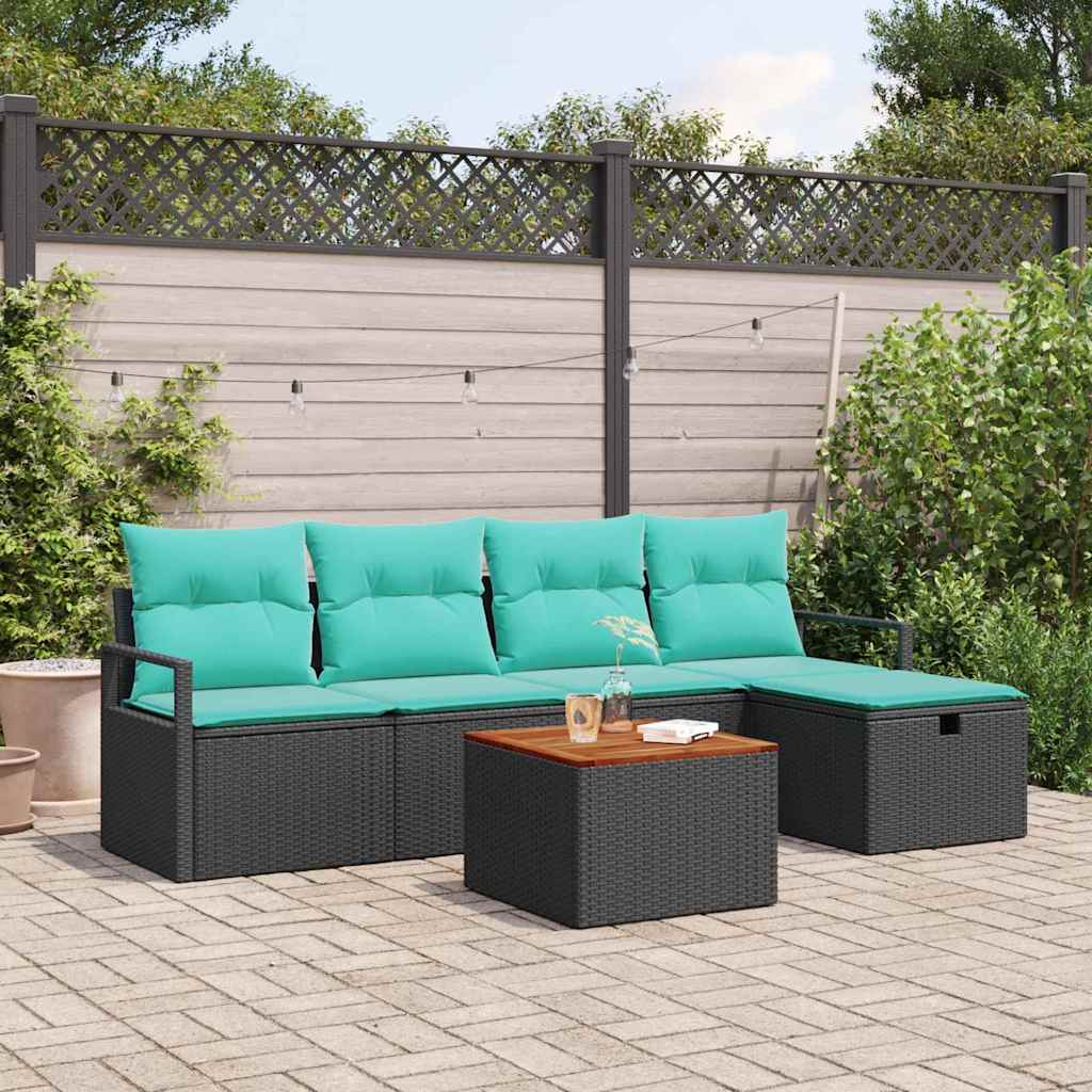 Ensemble de canapé de jardin avec coussin 6 pcs Noir polyrotin - XIOS