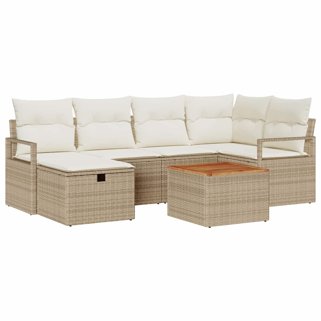 Ensemble de canapé de jardin avec coussin 7 pcs Beige polyrotin
