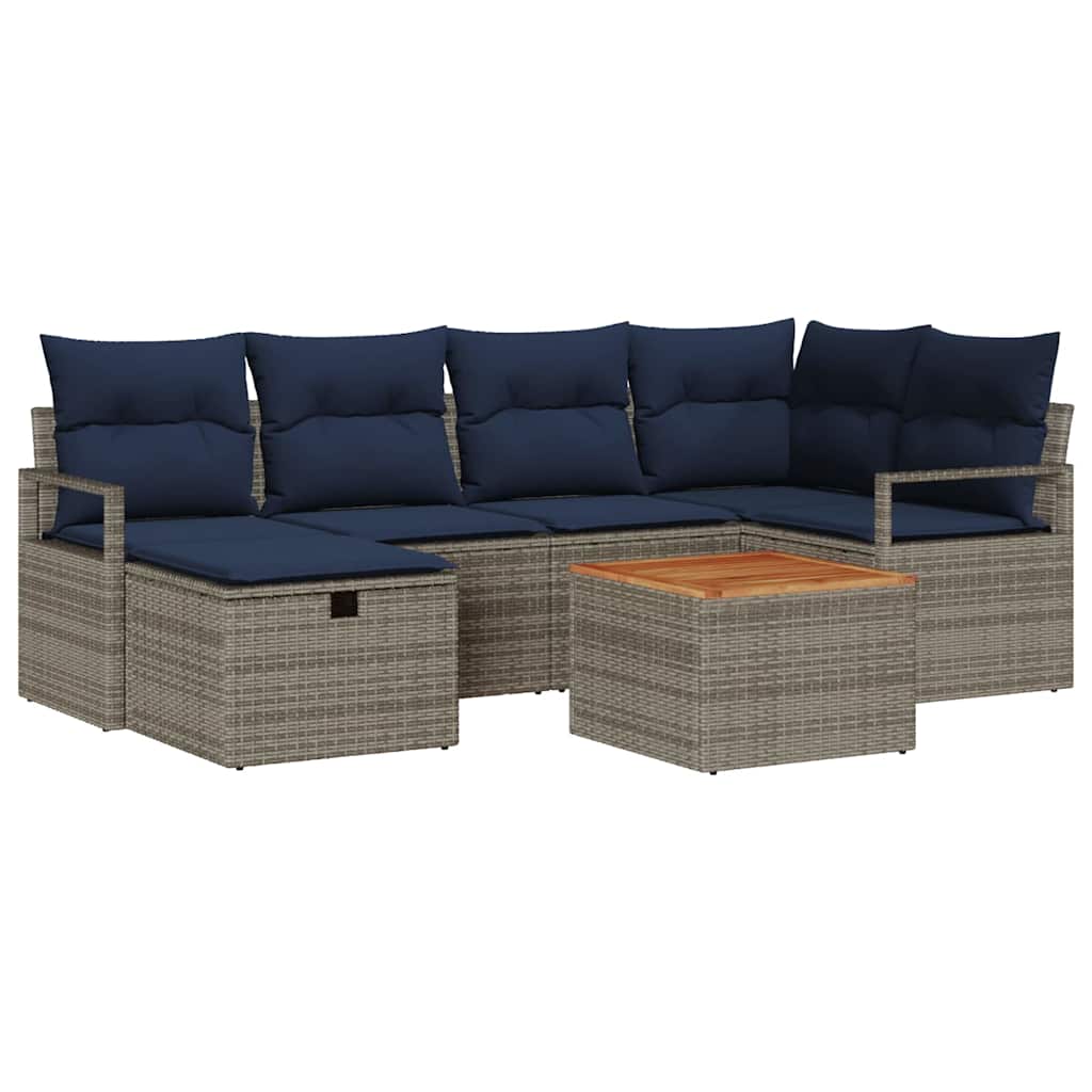 Ensemble de canapé de jardin avec coussin 7 pcs Gris polyrotin - XIOS