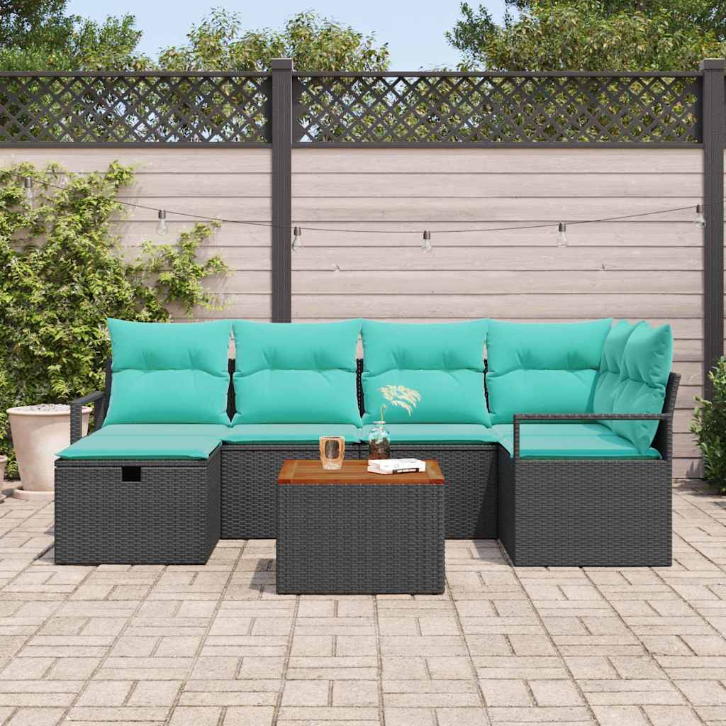 Ensemble de canapé de jardin avec coussin 7 pcs Noir polyrotin - XIOS