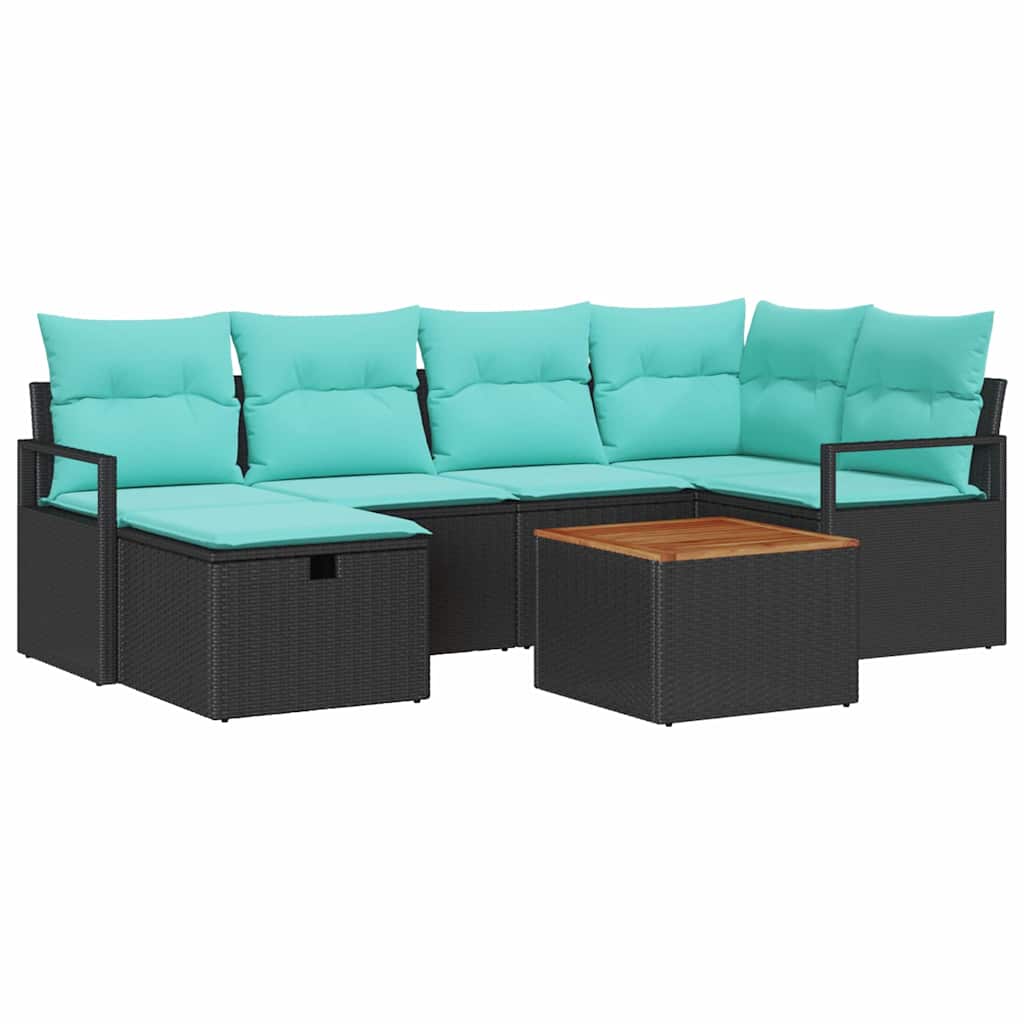 Ensemble de canapé de jardin avec coussin 7 pcs Noir polyrotin - XIOS
