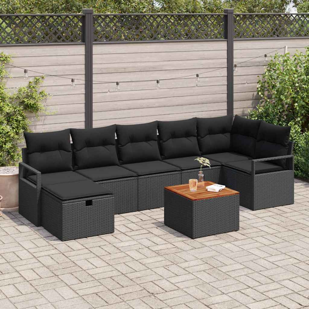 Ensemble de canapé de jardin avec coussin 8 pcs Noir polyrotin - XIOS