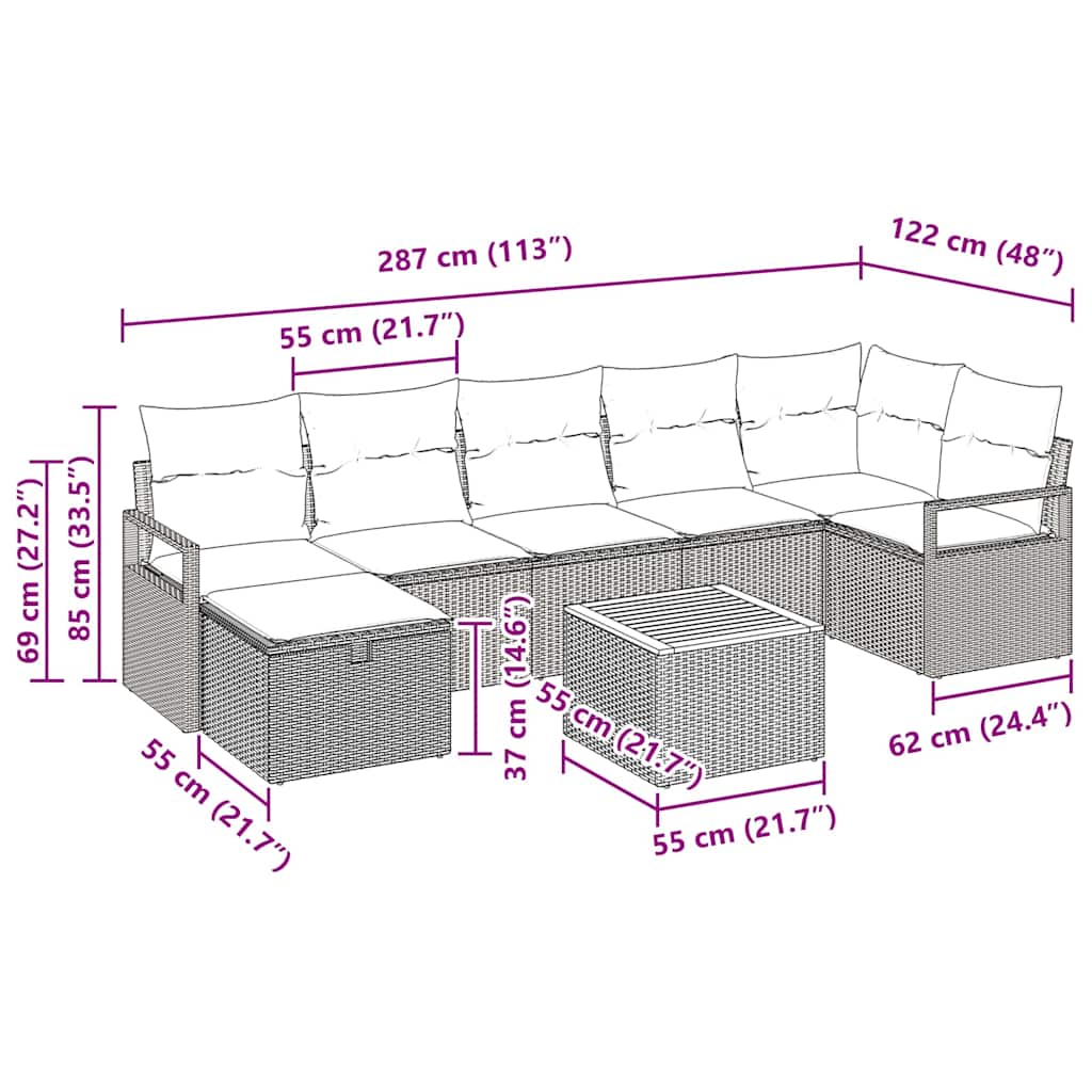 Ensemble de canapé de jardin avec coussin 8 pcs Noir polyrotin - XIOS