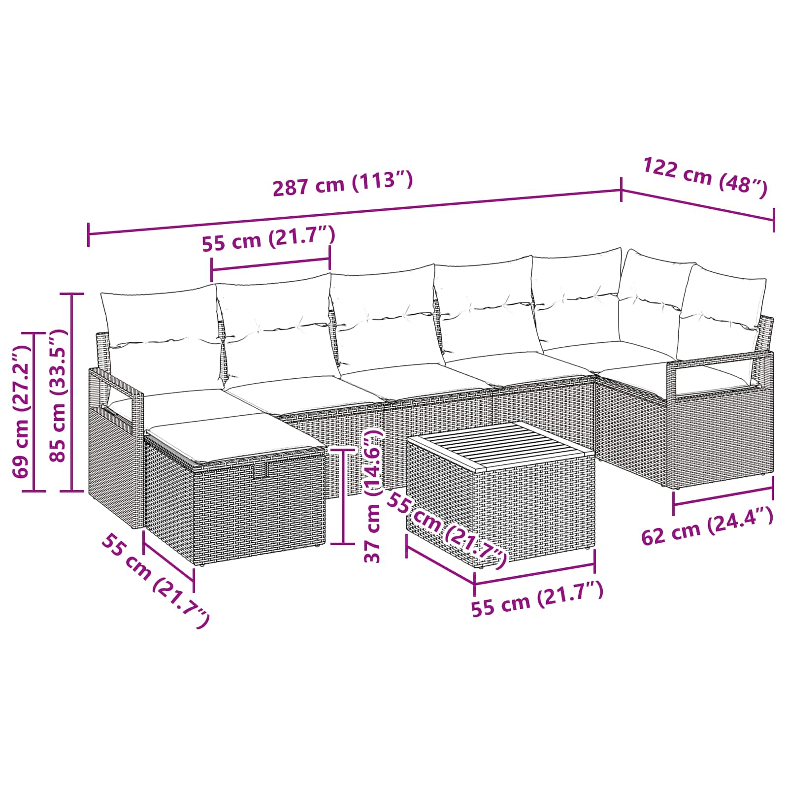 Ensemble de canapé de jardin avec coussin 8 pcs Gris polyrotin - XIOS