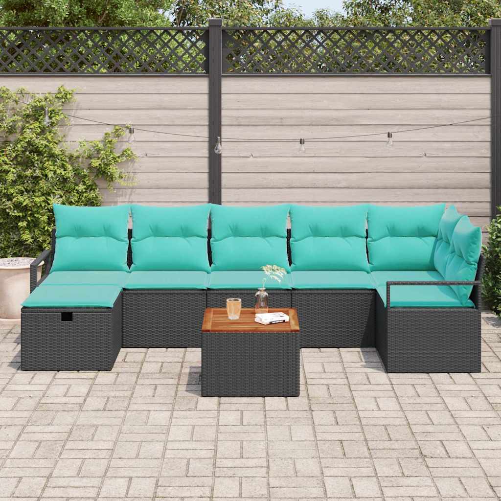 Ensemble de canapé de jardin avec coussin 8 pcs Noir polyrotin - XIOS