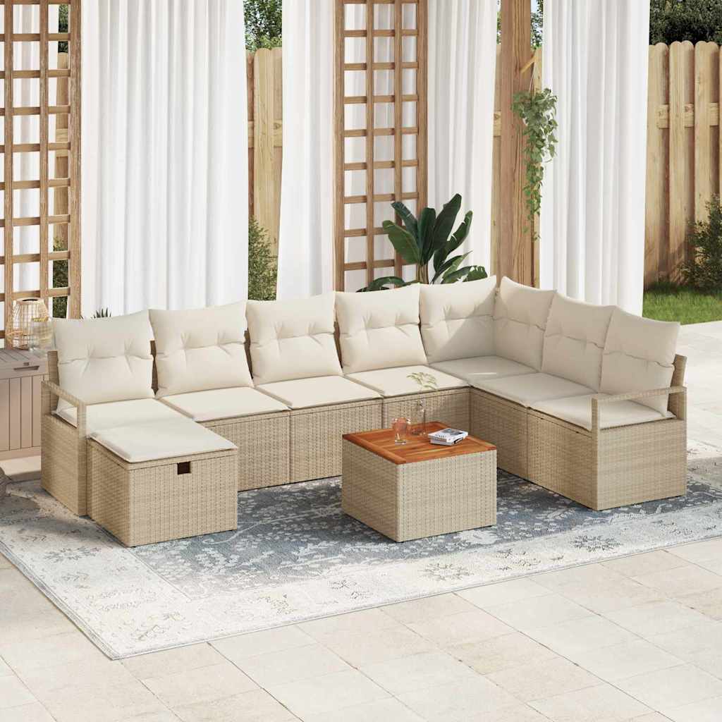 Ensemble de canapé de jardin avec coussin 9 pcs Beige polyrotin - XIOS