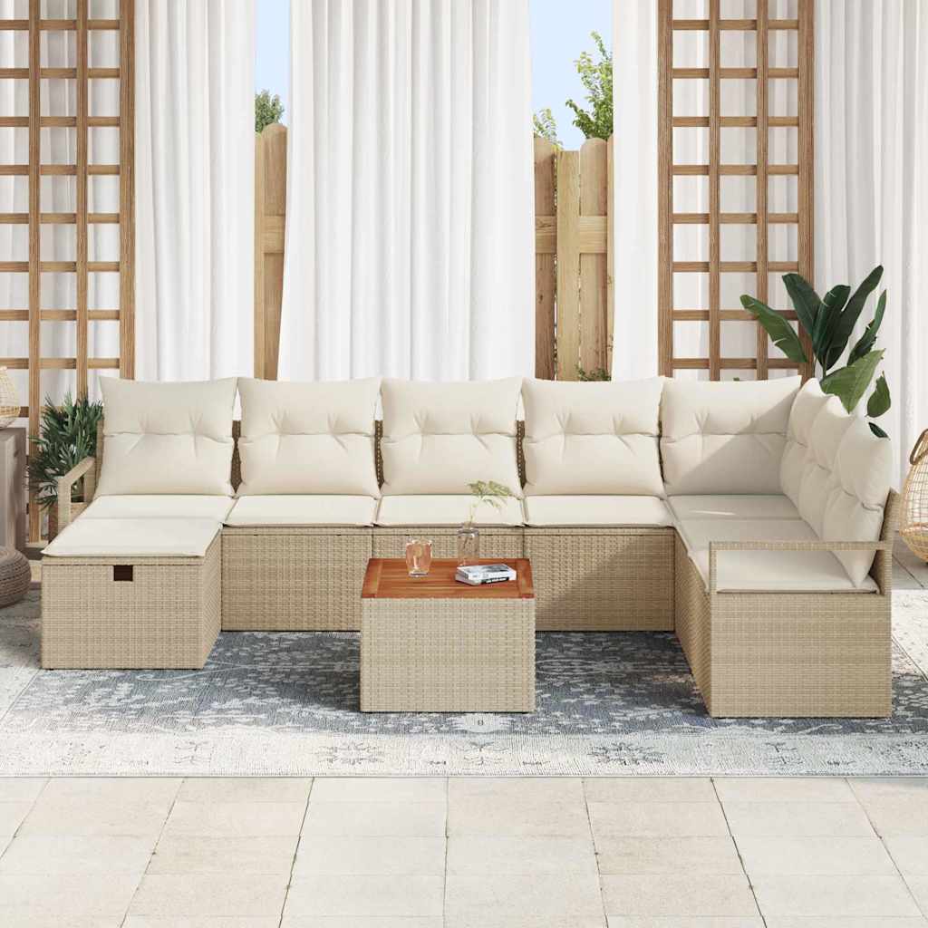 Ensemble de canapé de jardin avec coussin 9 pcs Beige polyrotin - XIOS