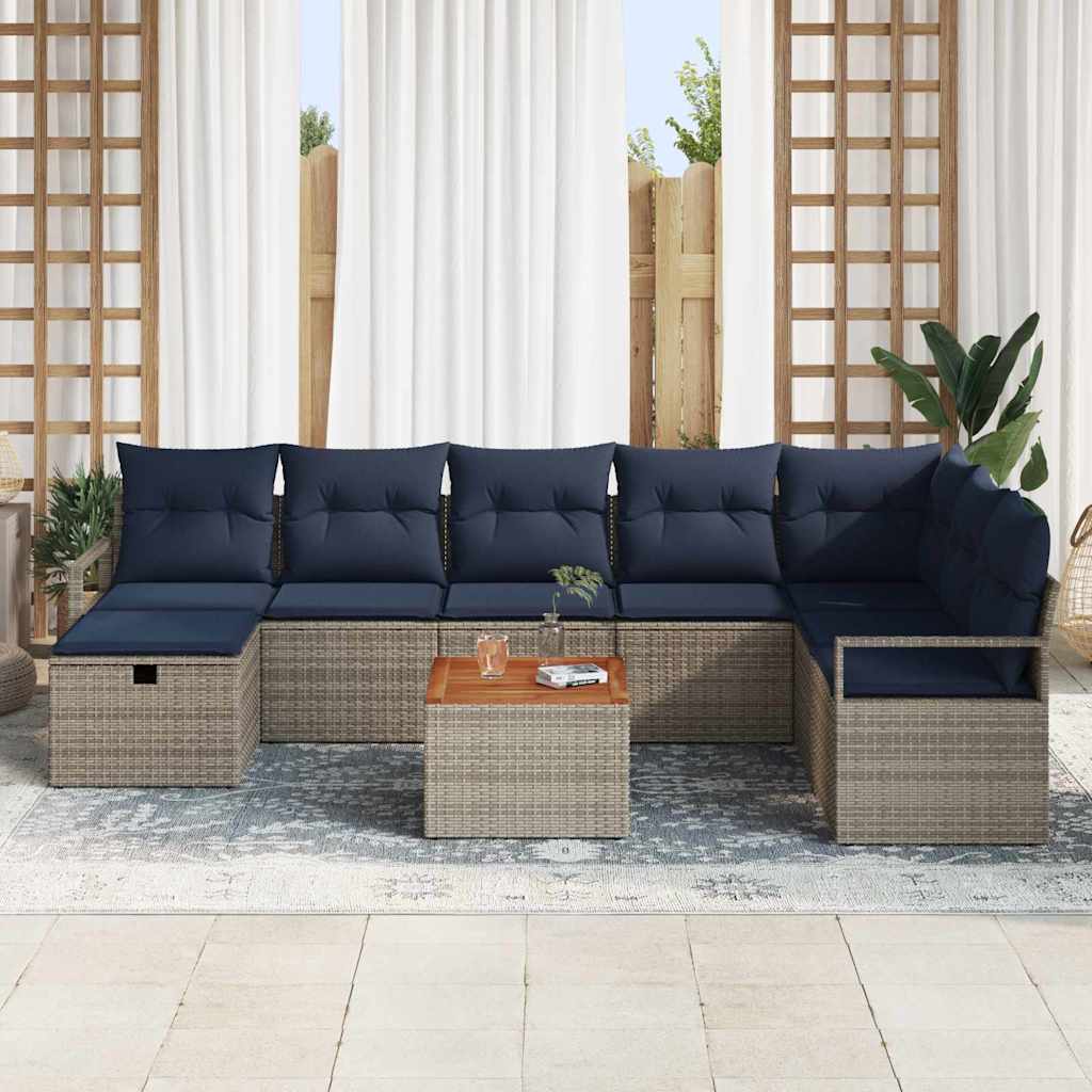 Ensemble de canapé de jardin avec coussin 9 pcs Gris polyrotin - XIOS