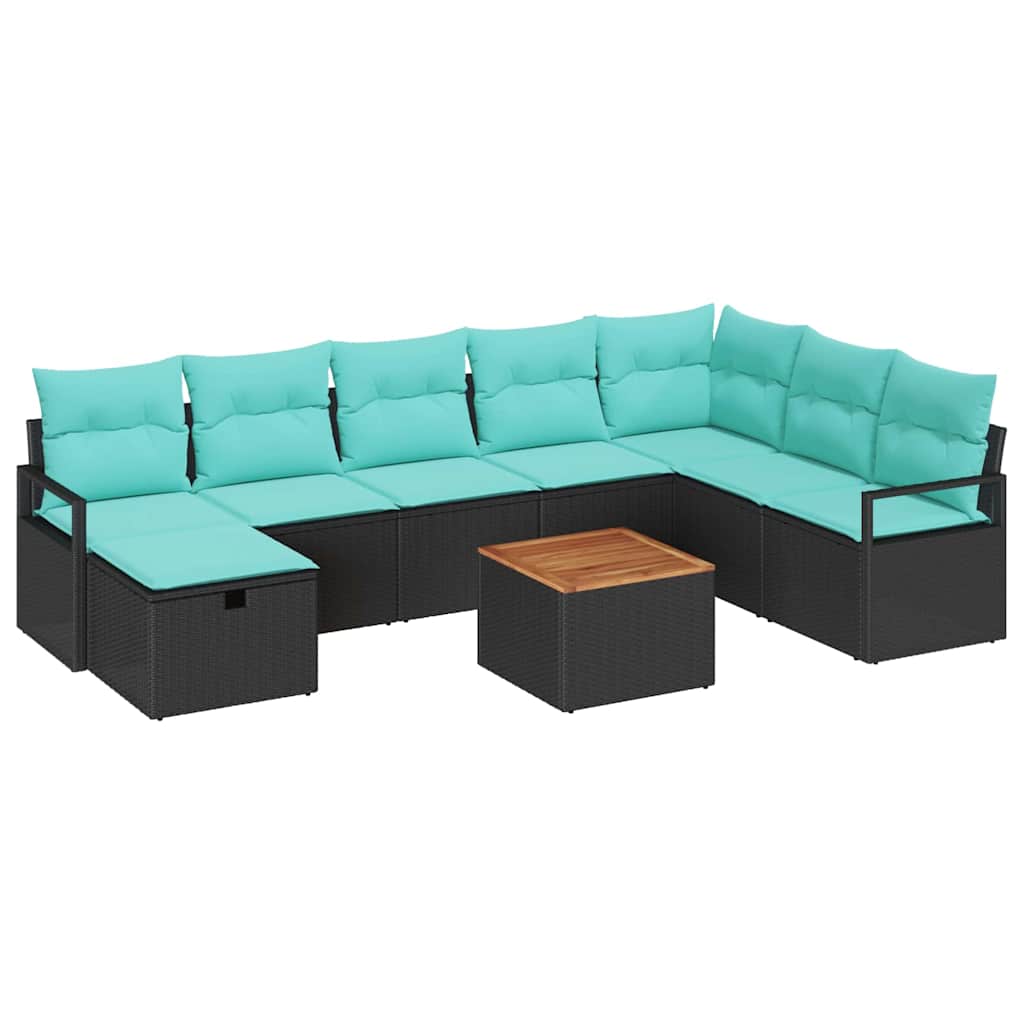 Ensemble de canapé de jardin avec coussin 9 pcs Noir polyrotin - XIOS