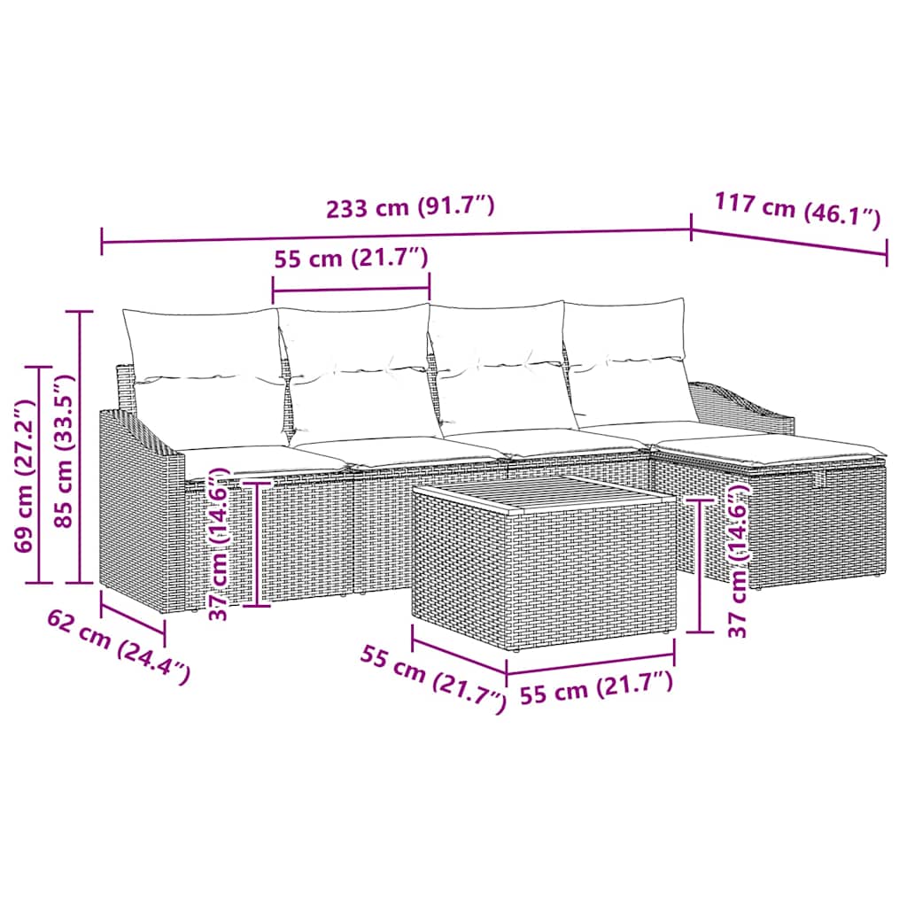 Ensemble de canapé de jardin avec coussin 6 pcs Gris polyrotin - XIOS