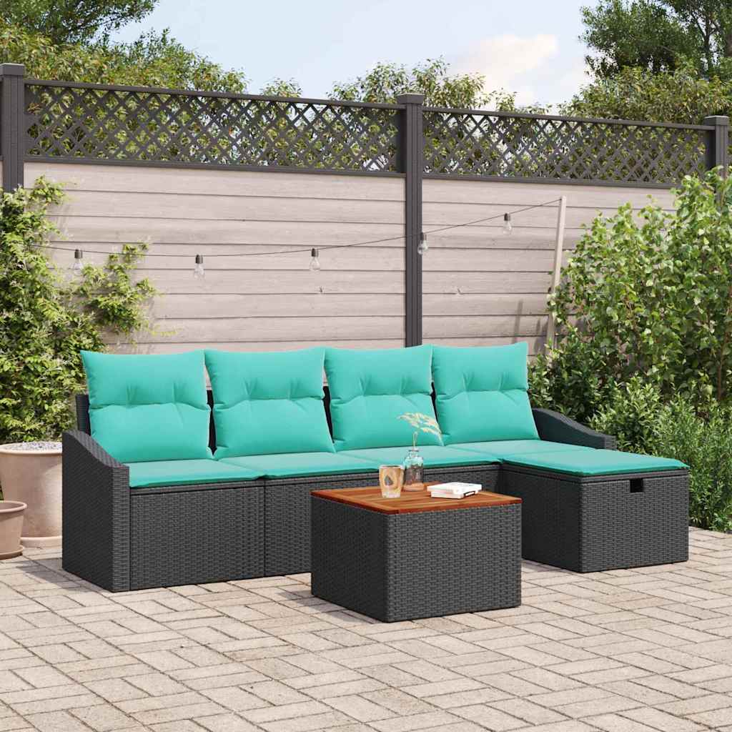 Ensemble de canapé de jardin avec coussin 6 pcs Noir polyrotin - XIOS