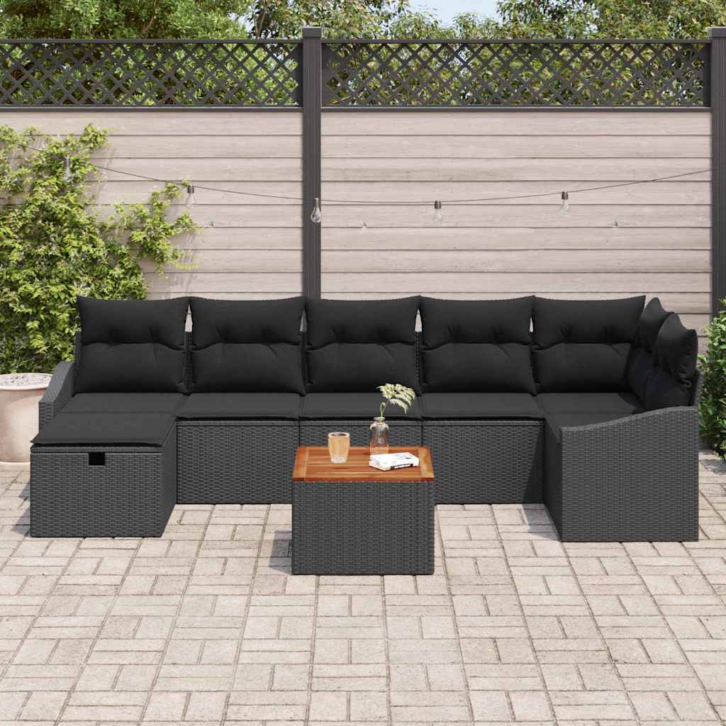 Ensemble de canapé de jardin avec coussin 8 pcs Noir polyrotin - XIOS