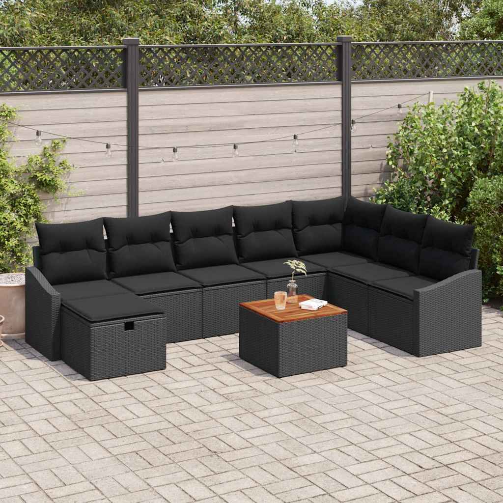 Ensemble de canapé de jardin avec coussin 9 pcs Noir polyrotin - XIOS