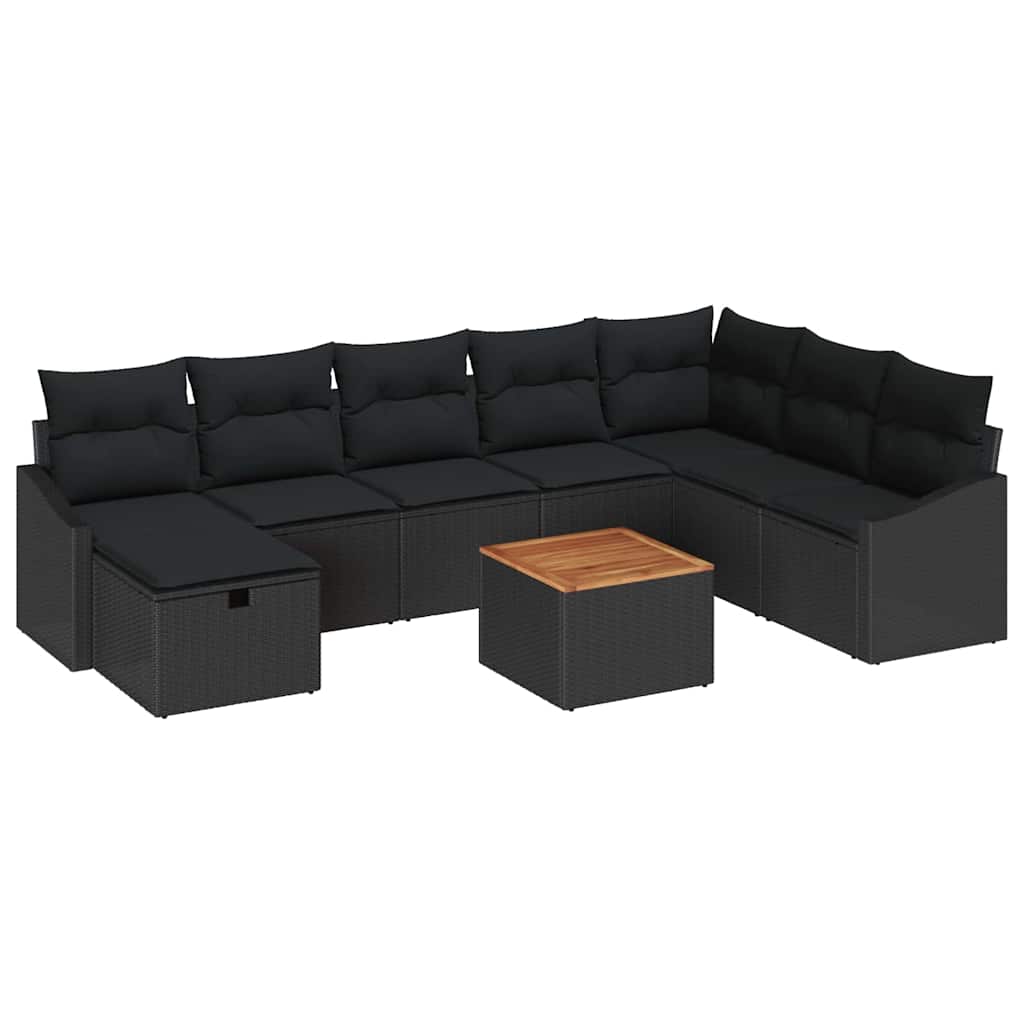 Ensemble de canapé de jardin avec coussin 9 pcs Noir polyrotin - XIOS