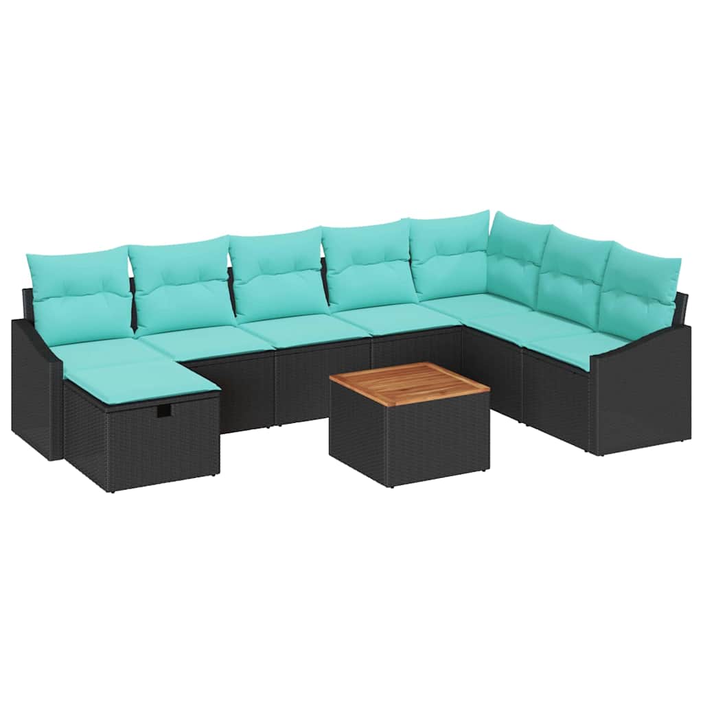 Ensemble de canapé de jardin avec coussin 9 pcs Noir polyrotin - XIOS