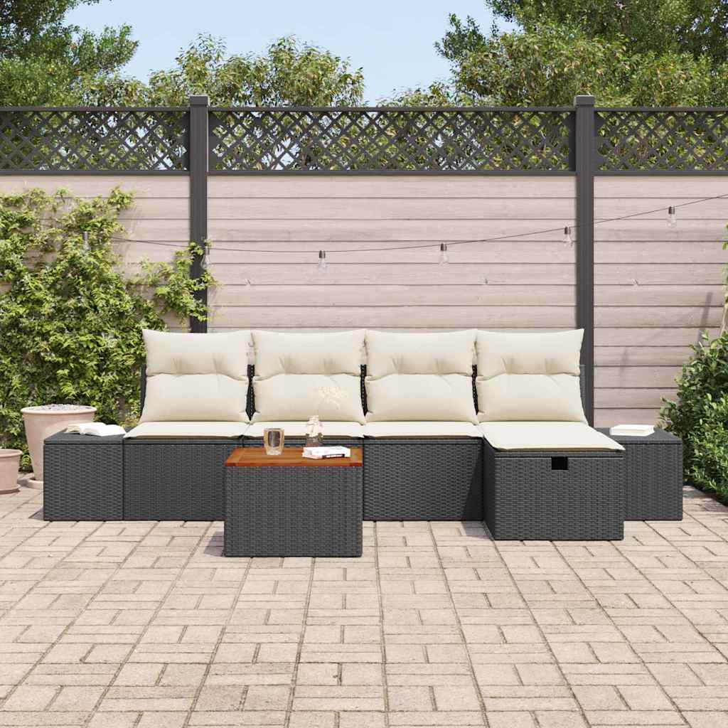 Ensemble de canapé de jardin avec coussin 6 pcs Noir polyrotin - XIOS