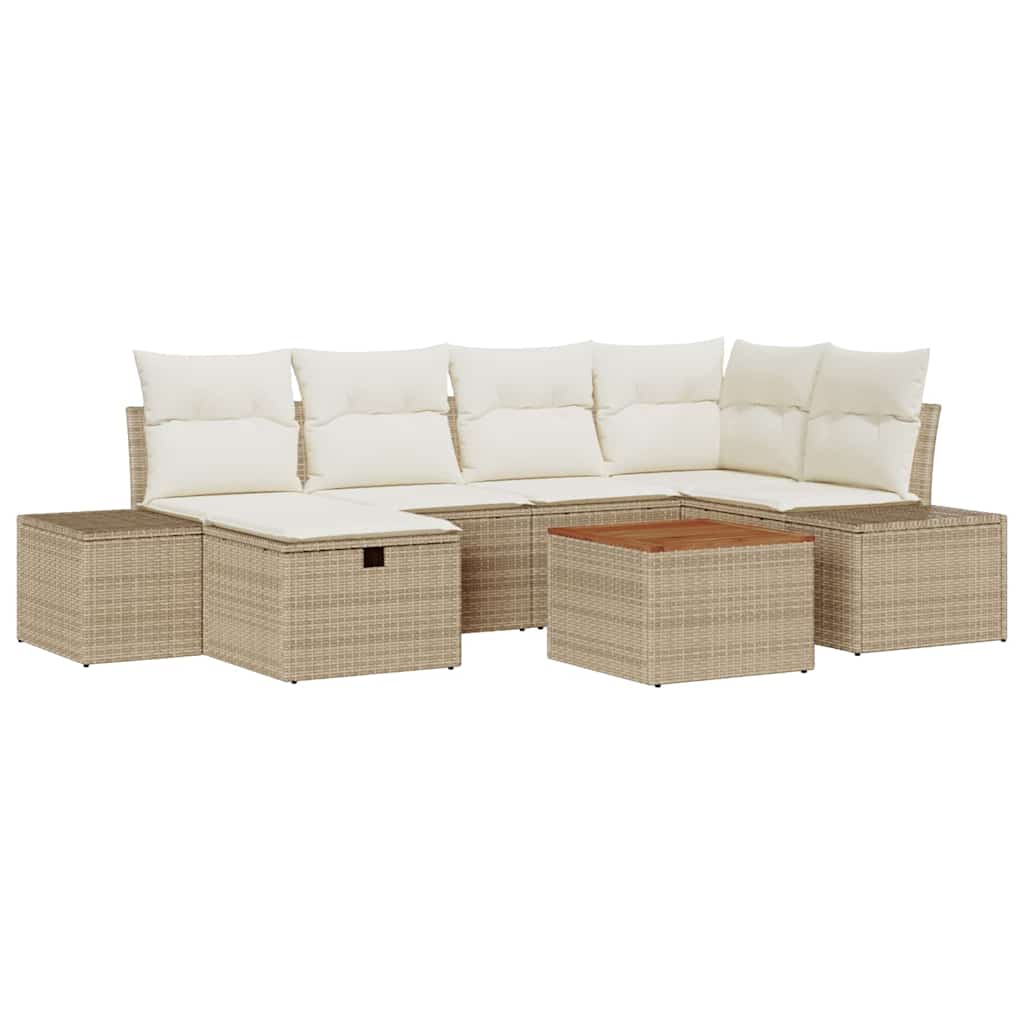 Ensemble de canapé de jardin avec coussin 7 pcs Beige polyrotin