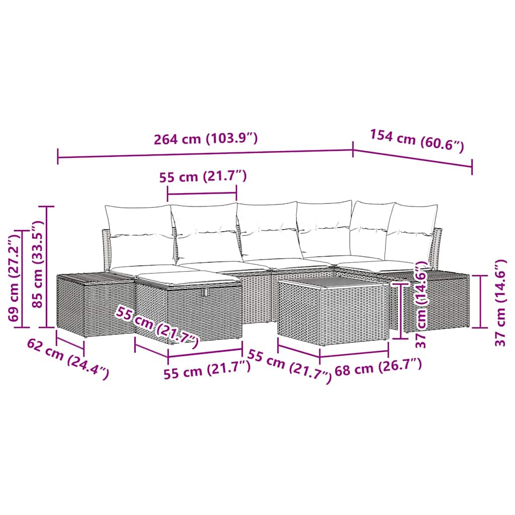 Ensemble de canapé de jardin avec coussin 7 pcs Noir polyrotin