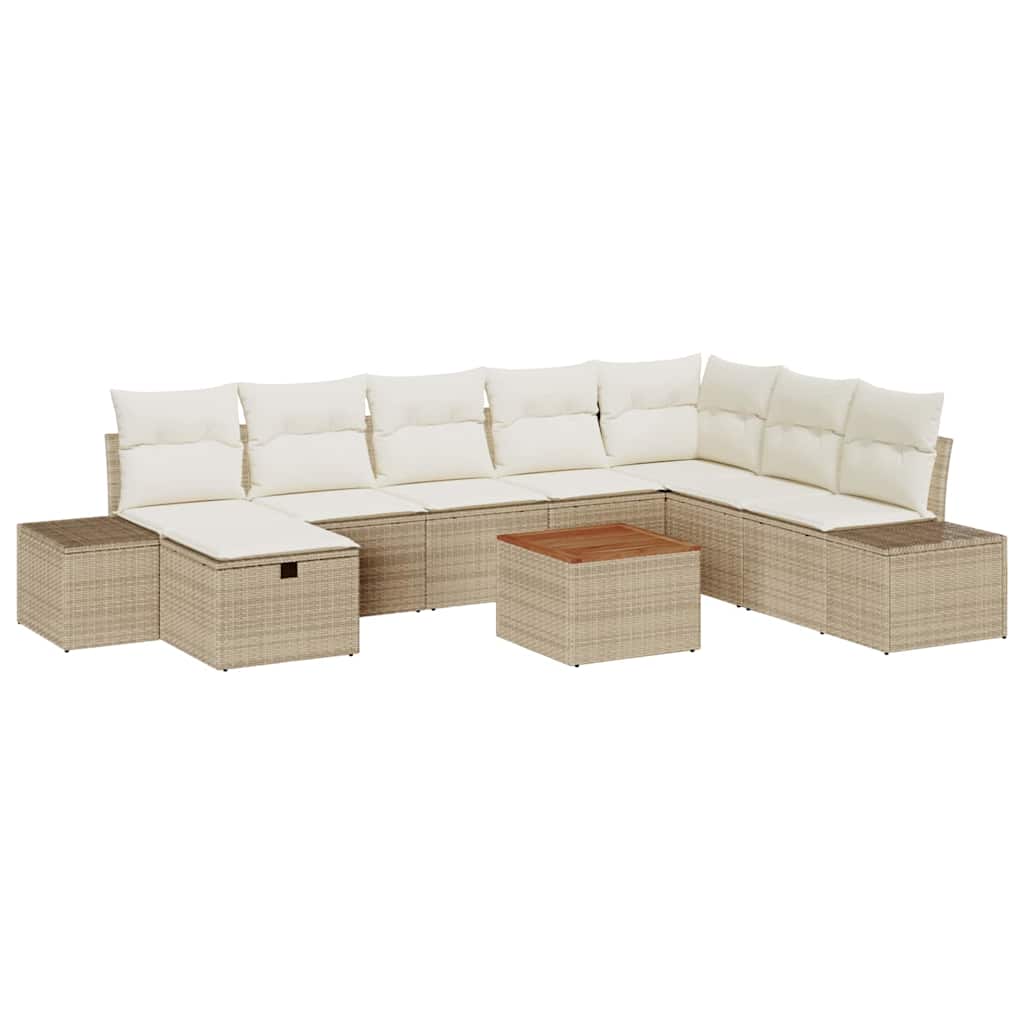 Ensemble de canapé de jardin avec coussin 9 pcs Beige polyrotin - XIOS