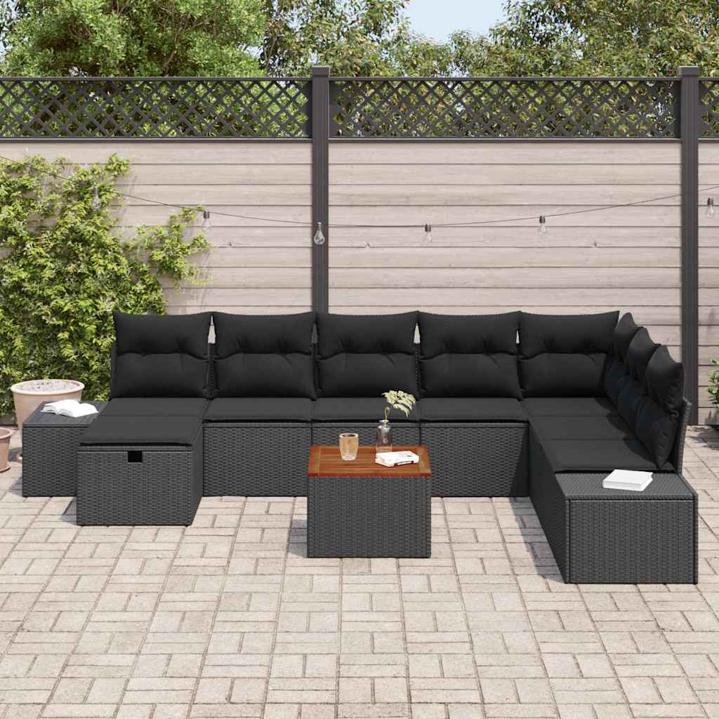 Ensemble de canapé de jardin avec coussin 9 pcs Noir polyrotin - XIOS