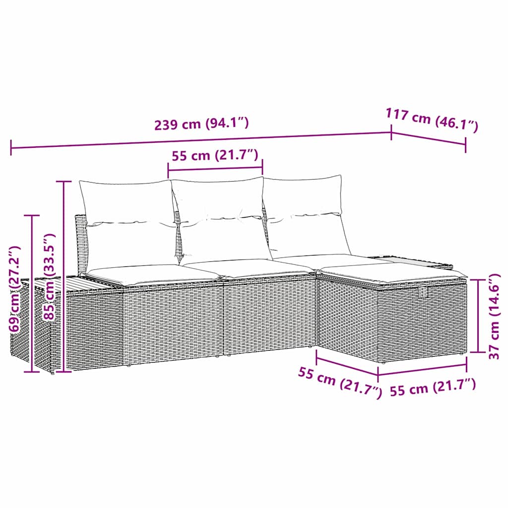 Ensemble de canapé de jardin avec coussin 4 pcs Noir Poly rotin - XIOS