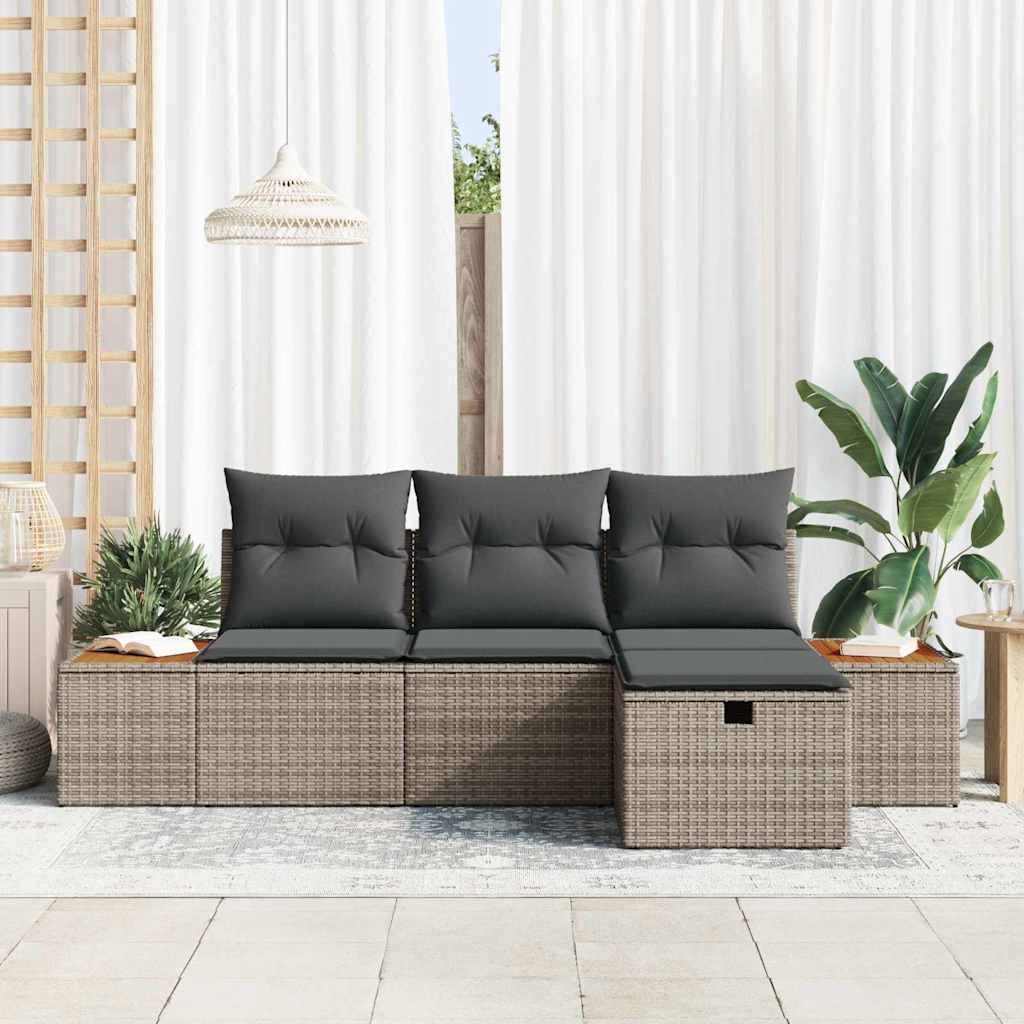 Ensemble de canapé de jardin avec coussin 4 pcs Gris Poly rotin - XIOS