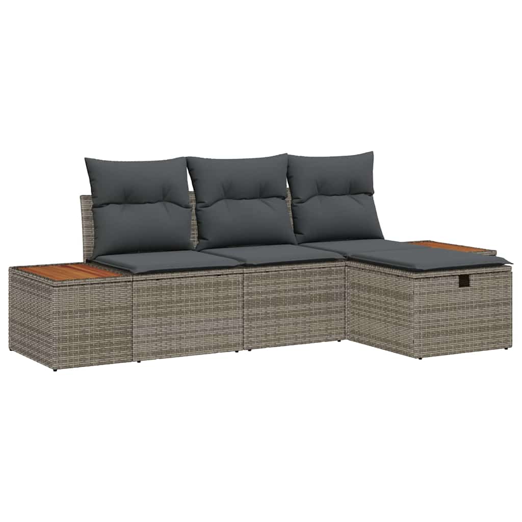 Ensemble de canapé de jardin avec coussin 4 pcs Gris Poly rotin - XIOS