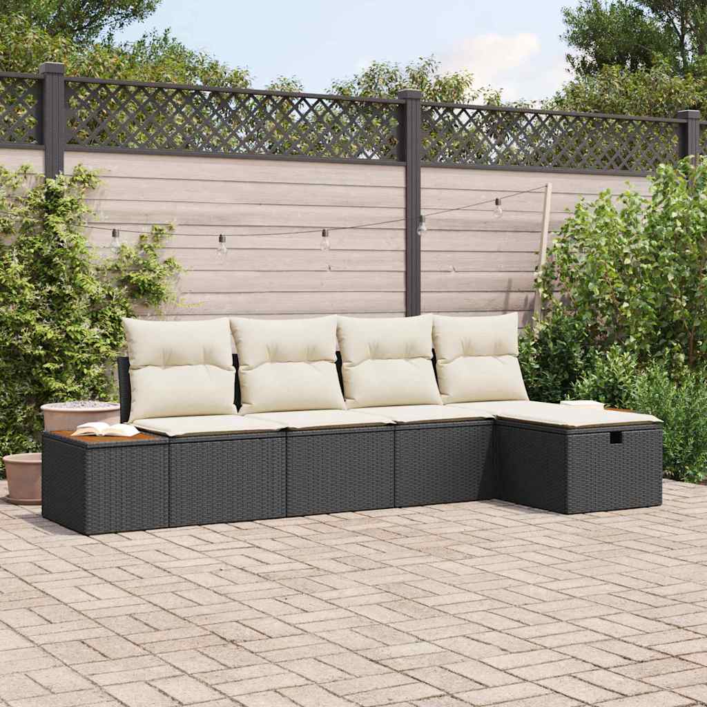 Ensemble de canapé de jardin avec coussin 5 pcs Noir polyrotin - XIOS