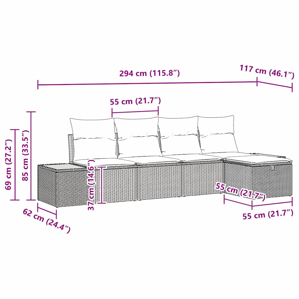 Ensemble de canapé de jardin avec coussin 5 pcs Noir polyrotin - XIOS